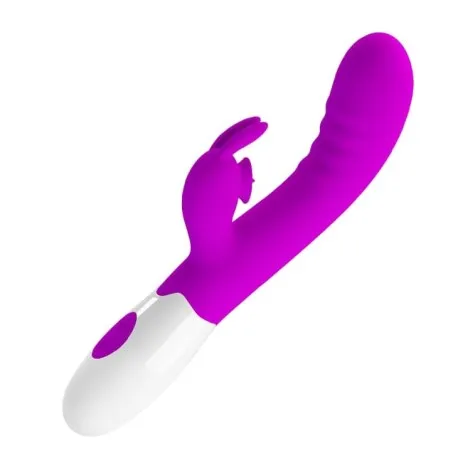 Vibrator za stimulaciju klitorisa u ljubičastoj boji, lagano zakrivljen, srednjih dimenzija.