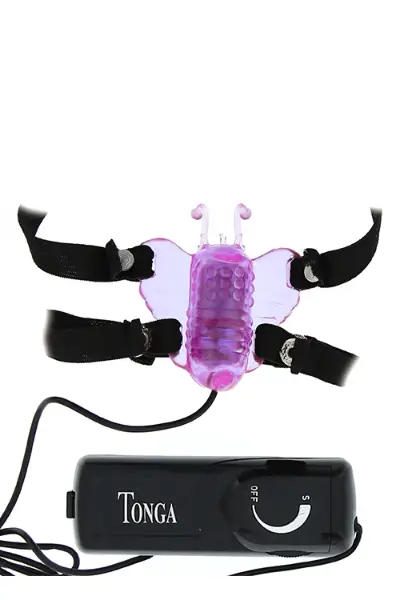 Vibrator na gaćicama za stimulaciju klitorisa u ljubičastoj boji. Vibrator je u obliku leptira.