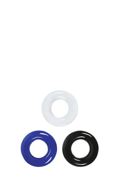 Tri iznimno rastezljiva prstena za penis u prozirnoj, plavoj i crnoj boji