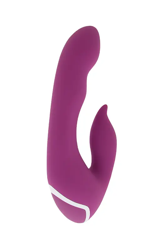 Vibrator za korištenje bez ruku - veći kraj ide u vaginu, manji na klitoris, u ljubičastoj boji.