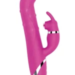 Silikonski vibrator s jezikom za stimulacijom klitorisa u pink boji. Rotirajući biseri ispod površine samog vibratora. Zakrivljen vrh za stimulaciju g-točke.