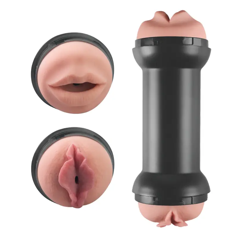 Masturbator u crnoj kutiji u obliku utega s dvije strane: usta i vagina