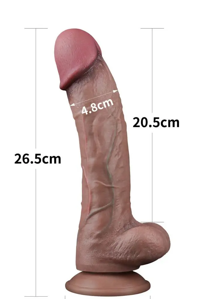 Realistični silikonski dildo 26 cm od platinastog silikona s prianjajućom bazom, dvostruki sloj materijala, prirodan izgled i promjer 4,5 do 4,8 cm