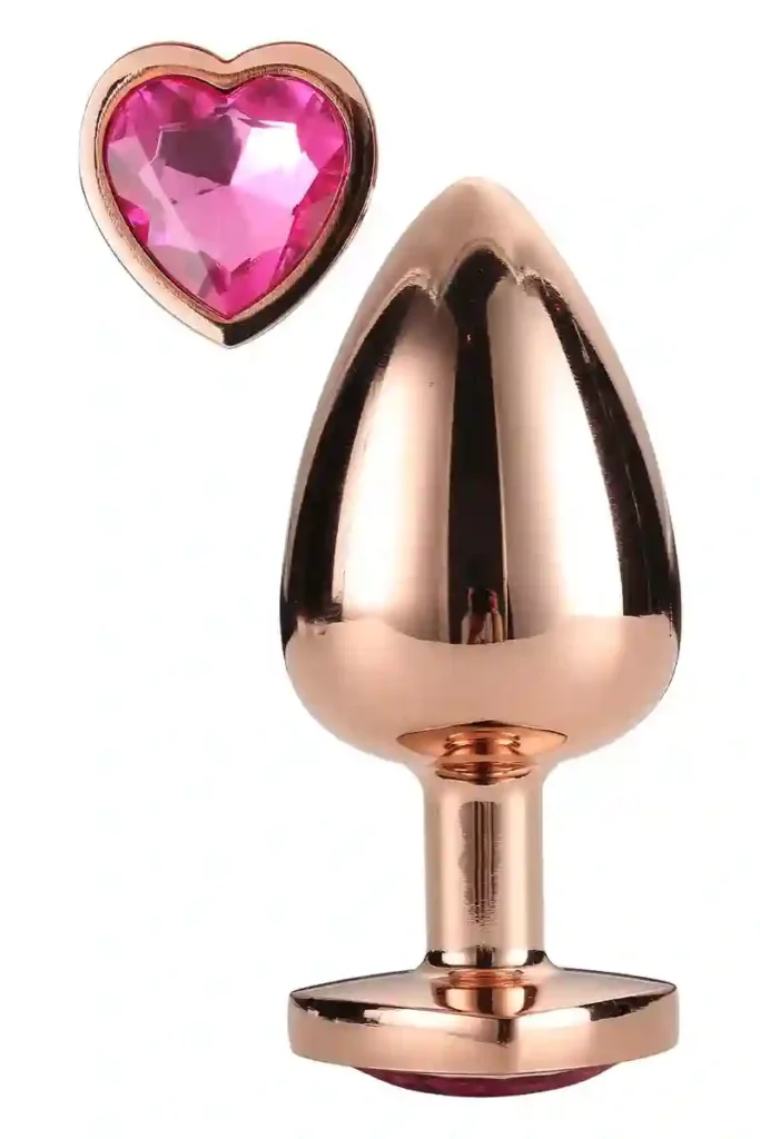 ANAL PLUG Gleaming Love Rose Gold L metalni analni plug 9,5 cm promjer 4,3 cm s draguljem u obliku srca
