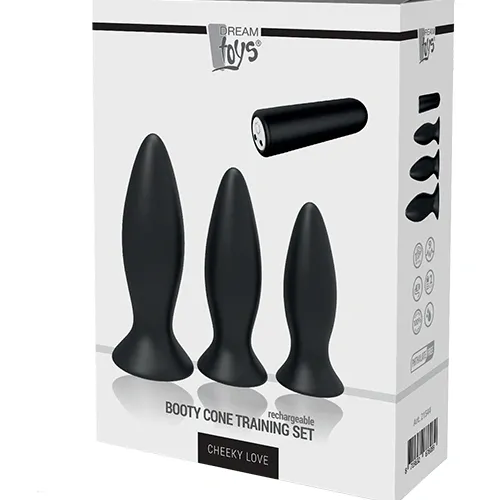 CHEEKY LOVE Booty Cone Training Set 3 silikonska analna pluga s vibracijom IPX7 vodootporni punjivi set različite veličine