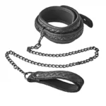 Blaze Collar Leash Diamond Black ogrlica s lancem od veganske kože s diamond prošivom i crnim metalnim detaljima BDSM dodatak