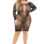 Plus size mrežasta haljina u crnoj boji